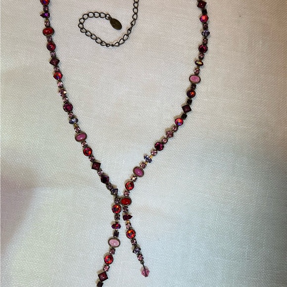 Vintage Sorrelli Pink Y Rhinestone Necklace - Picture 2 of 8